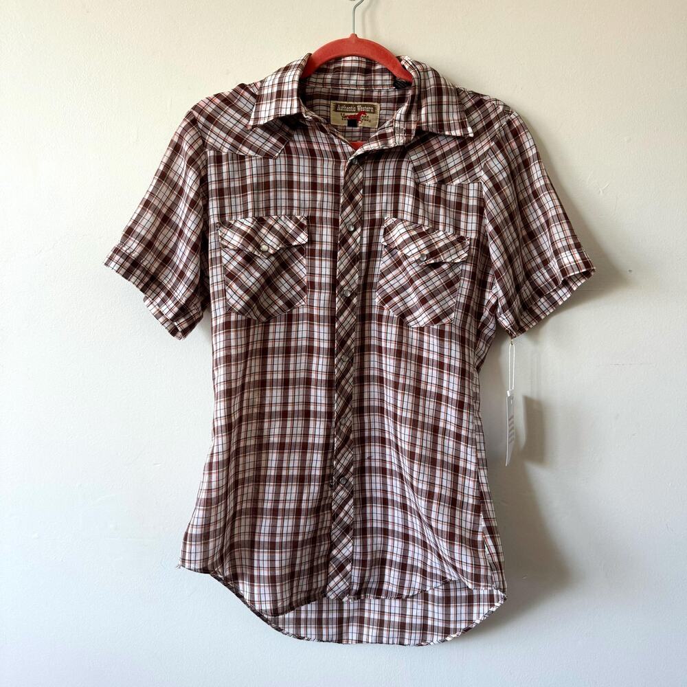 Vintage Plaid Western Shirt: Mens Small Short Sleeve Pearl Snap